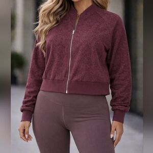 Large Balance Athletica Cropped Zip Jacket Mauve Athletic Bomber Flight Jacket